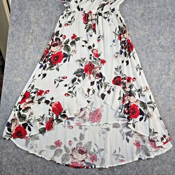 J for Justify Floral Maxi Dress Hi Lo Roses Comfort Off or On Shoulder Size XL - Picture 8 of 10